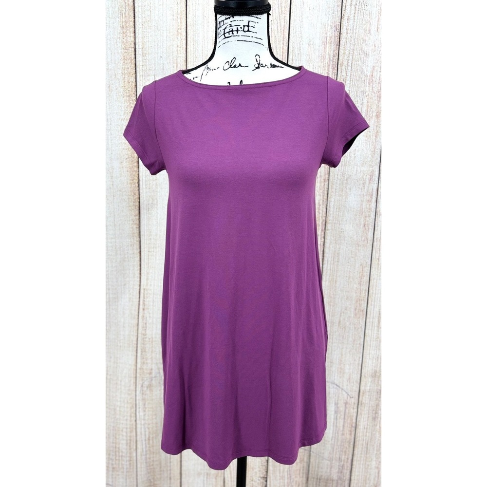 Eileen Fisher Bateau Neck Tunic Size XXS Purple Short Sleeve Stretch Viscose NWT